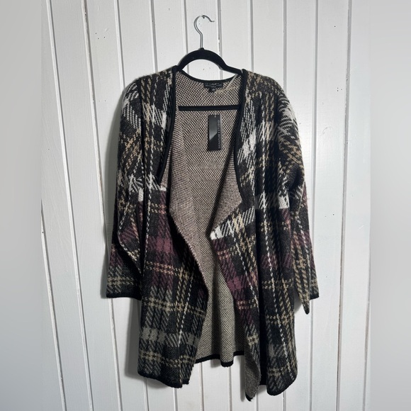 Signature Studio Plaid Cardigan in Black, Cream, and Brown - Picture 1 of 3